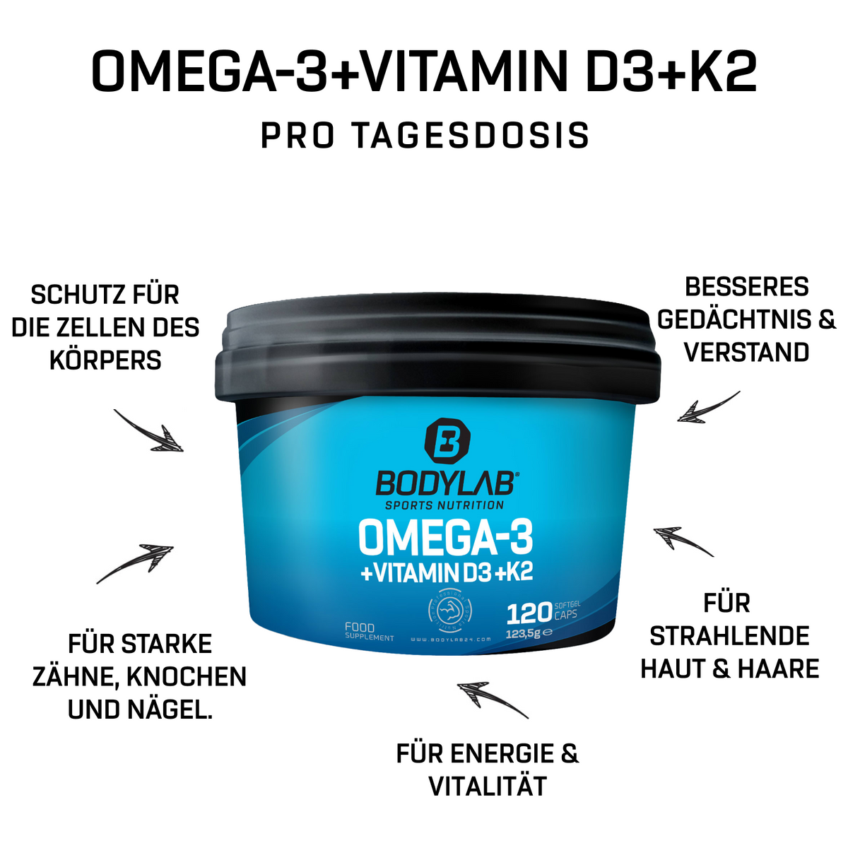 Omega-3 + Vitamine D3 + K2 Extrême (120 capsules)