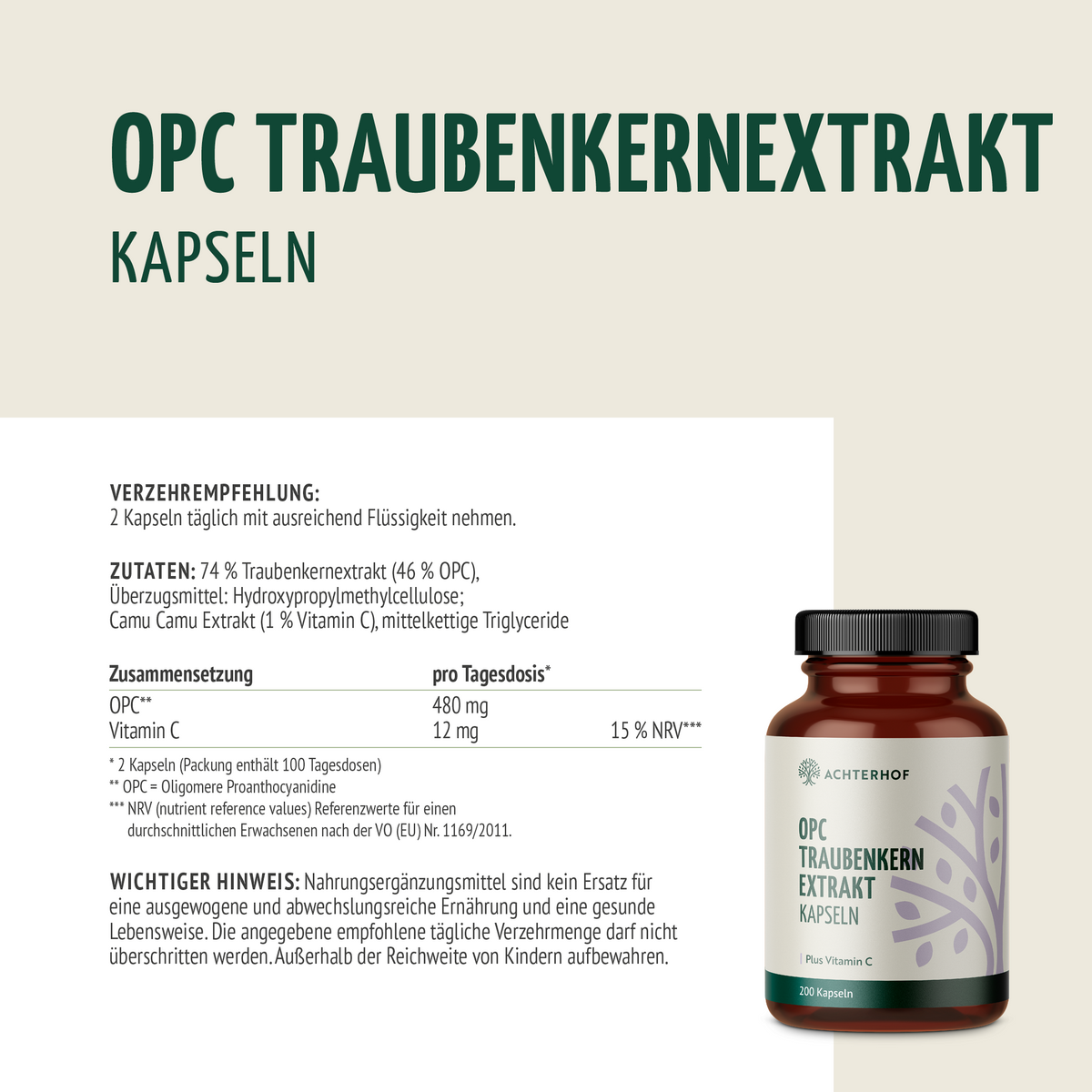 OPC extrait de pépins de raisin + vitamine C gélules (200 gélules)