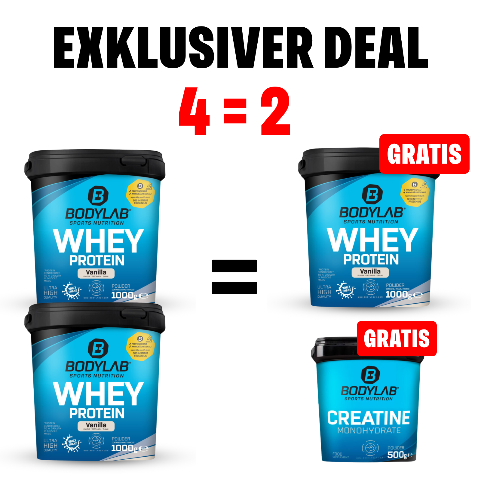 EXKLUSIVER DEAL: 4Für2 Protein-Powerpack mit Gratis Whey + Creatine