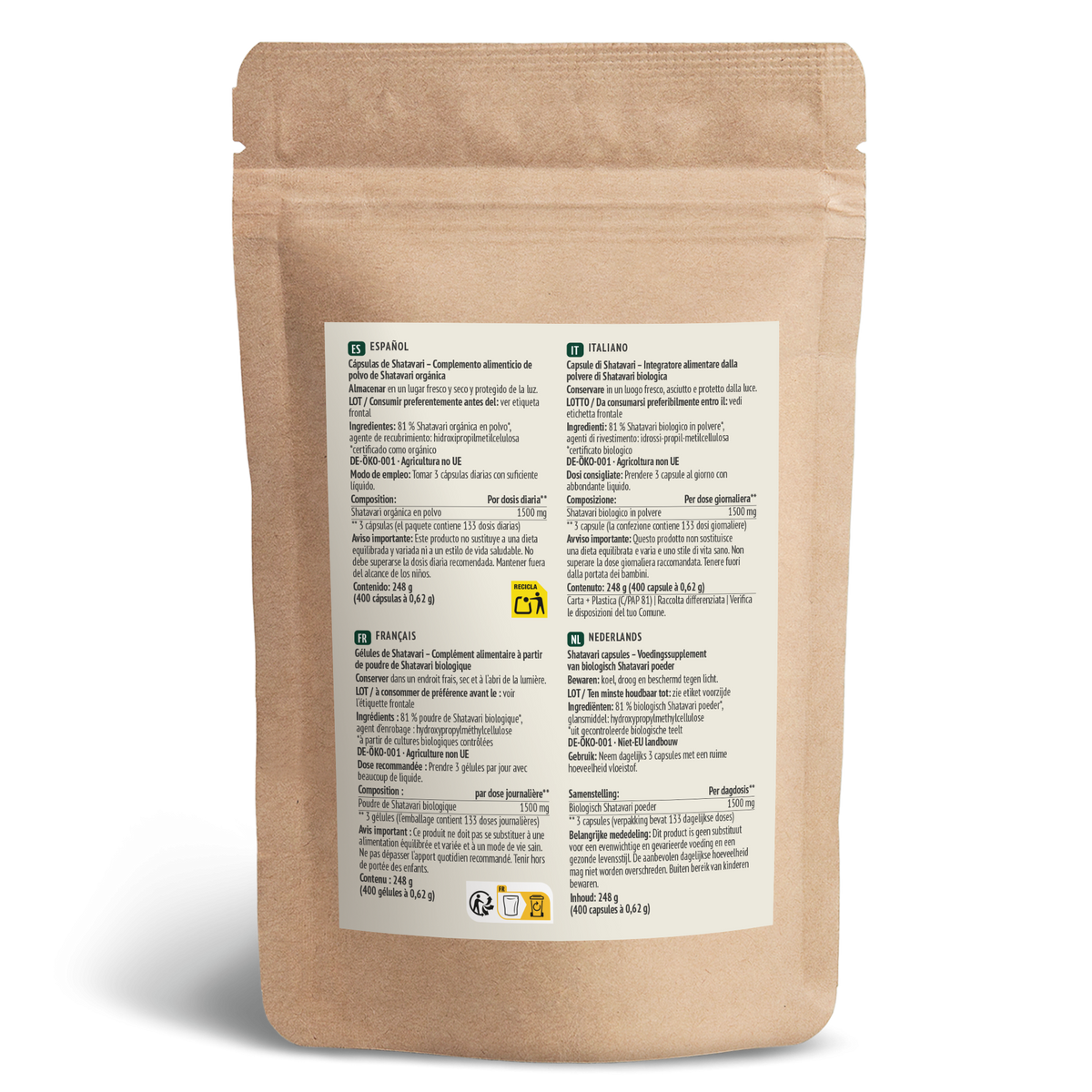 Shatavari Gélules Bio Recharge (400 gélules)