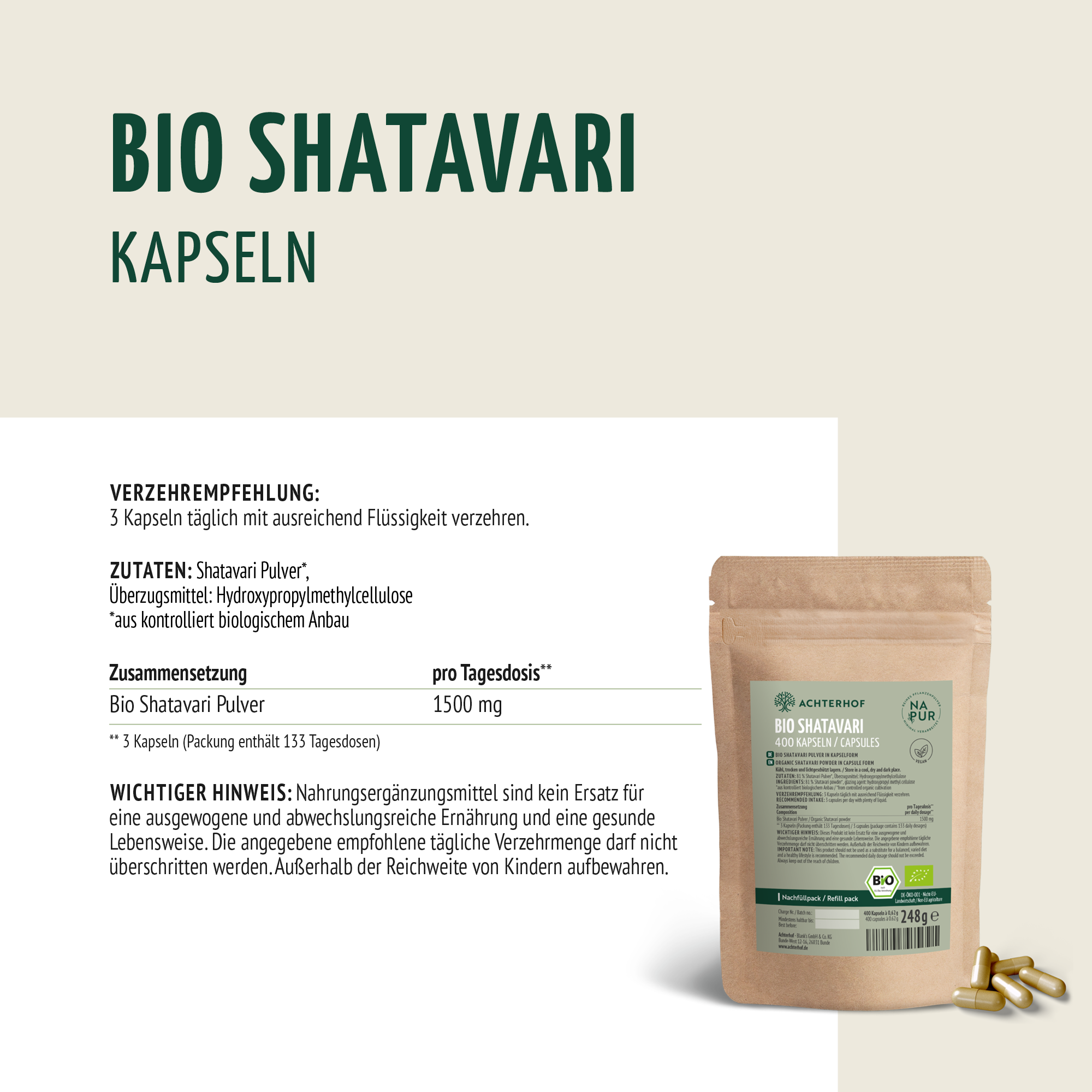 Shatavari Gélules Bio Recharge (400 gélules)