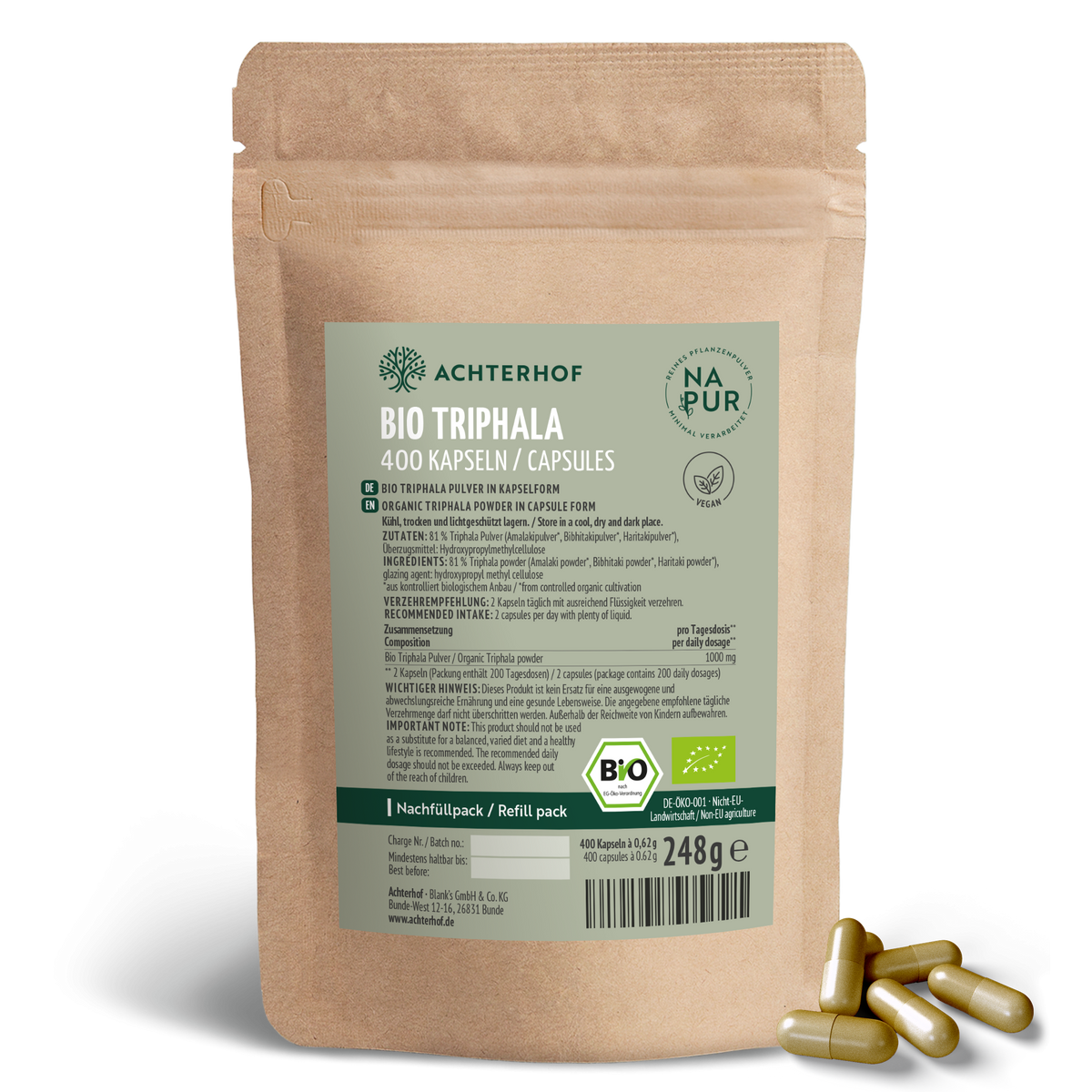 Triphala Kapseln Bio Nachfüllpack (400 Kapseln)