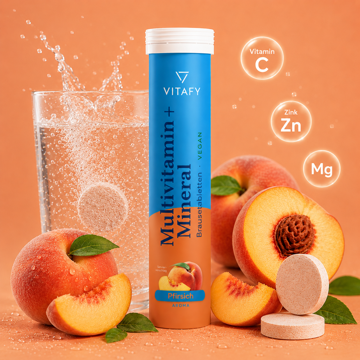 Multivitamine + Minéraux - Pêche (20 comprimés effervescents) - Lot de 6